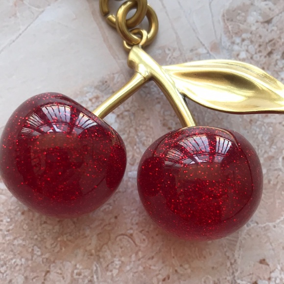 Coach Gold Cherry Keychain with Red Glitter Cherries - Picture 3 of 4